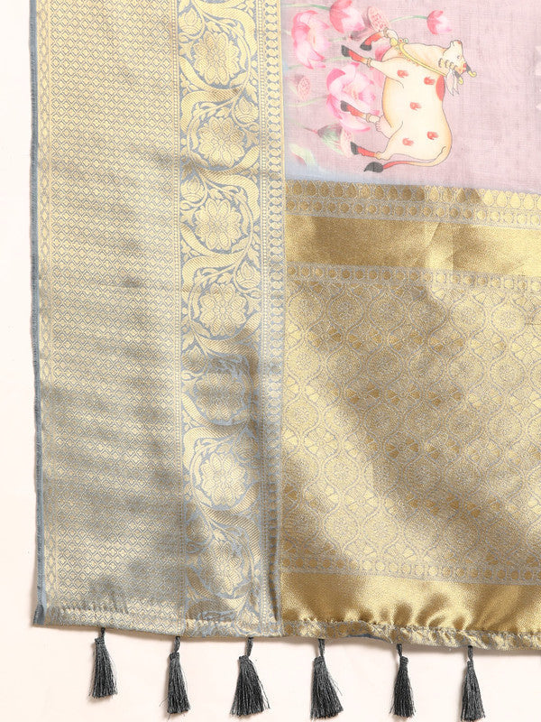 Rust Munga Silk Digital Print Animal Print Saree with Unstitched Blouse - Hiral Fashion