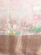 Gray Munga Silk Digital Print Kalamkari Saree with Unstitched Blouse - Hiral Fashion