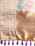 Gray Munga Silk Digital Print Kalamkari Saree with Unstitched Blouse - Hiral Fashion