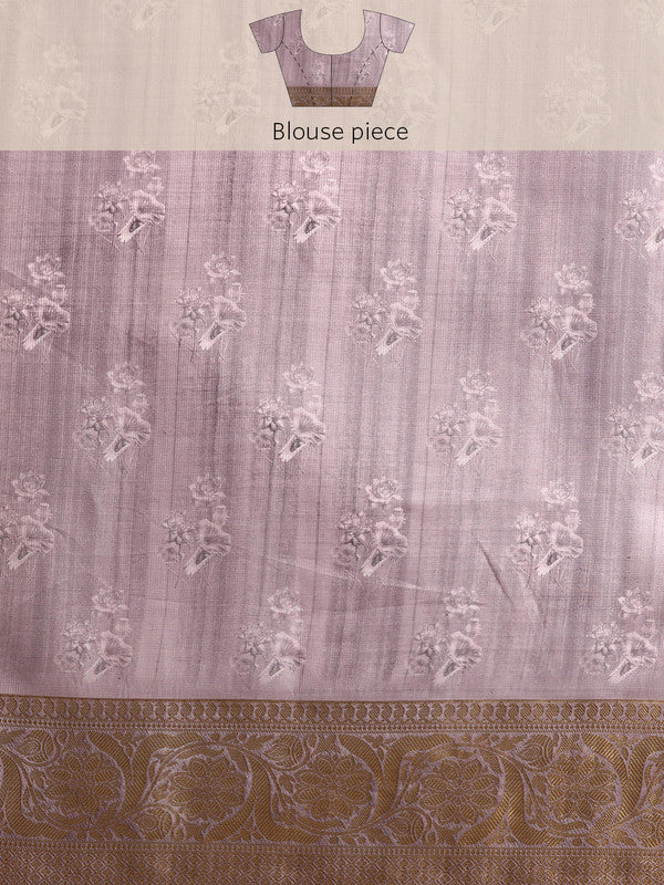 Gray Munga Silk Digital Print Kalamkari Saree with Unstitched Blouse - Hiral Fashion
