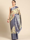 Beige Munga Silk Digital Print Kalamkari Saree with Unstitched Blouse - Hiral Fashion