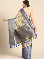 Beige Munga Silk Digital Print Kalamkari Saree with Unstitched Blouse - Hiral Fashion