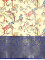 Beige Munga Silk Digital Print Kalamkari Saree with Unstitched Blouse - Hiral Fashion