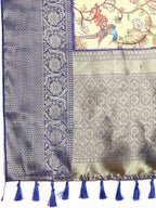 Beige Munga Silk Digital Print Kalamkari Saree with Unstitched Blouse - Hiral Fashion