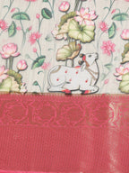Beige Munga Silk Digital Print Kalamkari Saree with Unstitched Blouse - Hiral Fashion