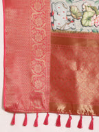 Beige Munga Silk Digital Print Kalamkari Saree with Unstitched Blouse - Hiral Fashion