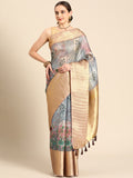 Gray Munga Silk Digital Print Kalamkari Saree with Unstitched Blouse - Hiral Fashion