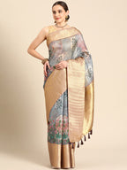 Gray Munga Silk Digital Print Kalamkari Saree with Unstitched Blouse - Hiral Fashion