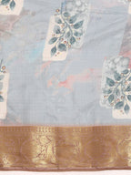 Gray Munga Silk Digital Print Kalamkari Saree with Unstitched Blouse - Hiral Fashion