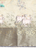 Olive Munga Silk Digital Print Kalamkari Saree with Unstitched Blouse - Hiral Fashion