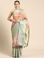 Peach Munga Silk Digital Print Animal Print Saree with Unstitched Blouse - Hiral Fashion