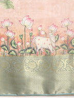 Peach Munga Silk Digital Print Animal Print Saree with Unstitched Blouse - Hiral Fashion