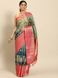 Green Munga Silk Digital Print Animal Print Saree with Unstitched Blouse - Hiral Fashion
