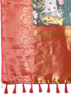 Green Munga Silk Digital Print Animal Print Saree with Unstitched Blouse - Hiral Fashion