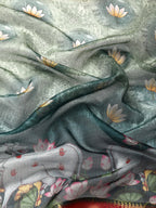 Green Munga Silk Digital Print Animal Print Saree with Unstitched Blouse - Hiral Fashion