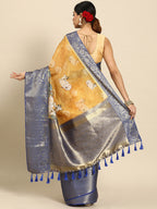 Mustard Munga Silk Digital Print Animal Print Saree with Unstitched Blouse - Hiral Fashion