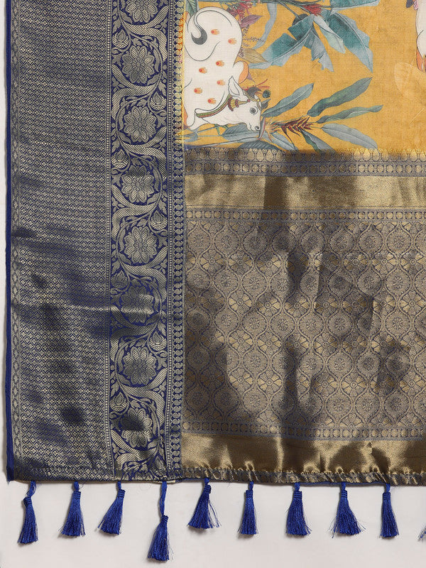 Mustard Munga Silk Digital Print Animal Print Saree with Unstitched Blouse - Hiral Fashion