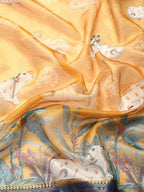 Mustard Munga Silk Digital Print Animal Print Saree with Unstitched Blouse - Hiral Fashion
