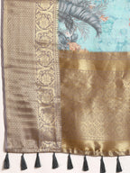 Turquoise Munga Silk Digital Print Animal Print Saree with Unstitched Blouse - Hiral Fashion
