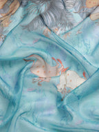 Turquoise Munga Silk Digital Print Animal Print Saree with Unstitched Blouse - Hiral Fashion