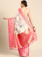 Off White Munga Silk Digital Print Animal Print Saree with Unstitched Blouse - Hiral Fashion