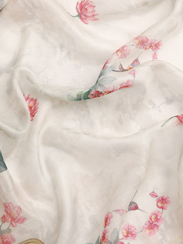 Off White Munga Silk Digital Print Animal Print Saree with Unstitched Blouse - Hiral Fashion