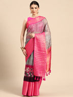 Gray Munga Silk Digital Print Bandhani Saree with Unstitched Blouse - Hiral Fashion