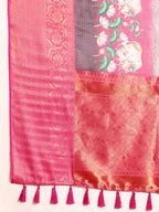 Gray Munga Silk Digital Print Bandhani Saree with Unstitched Blouse - Hiral Fashion