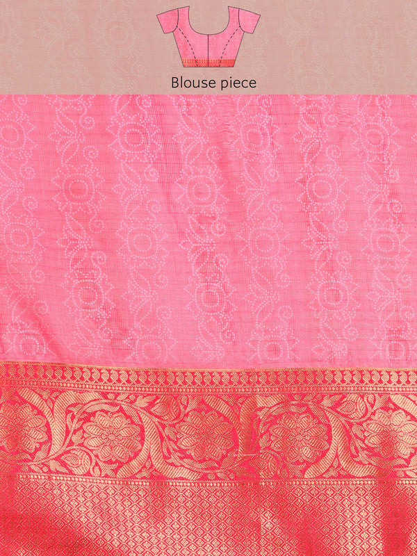 Gray Munga Silk Digital Print Bandhani Saree with Unstitched Blouse - Hiral Fashion