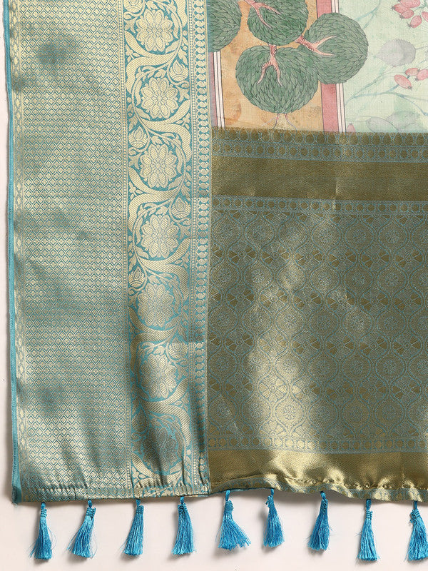 Green Munga Silk Digital Print Animal Print Saree with Unstitched Blouse - Hiral Fashion