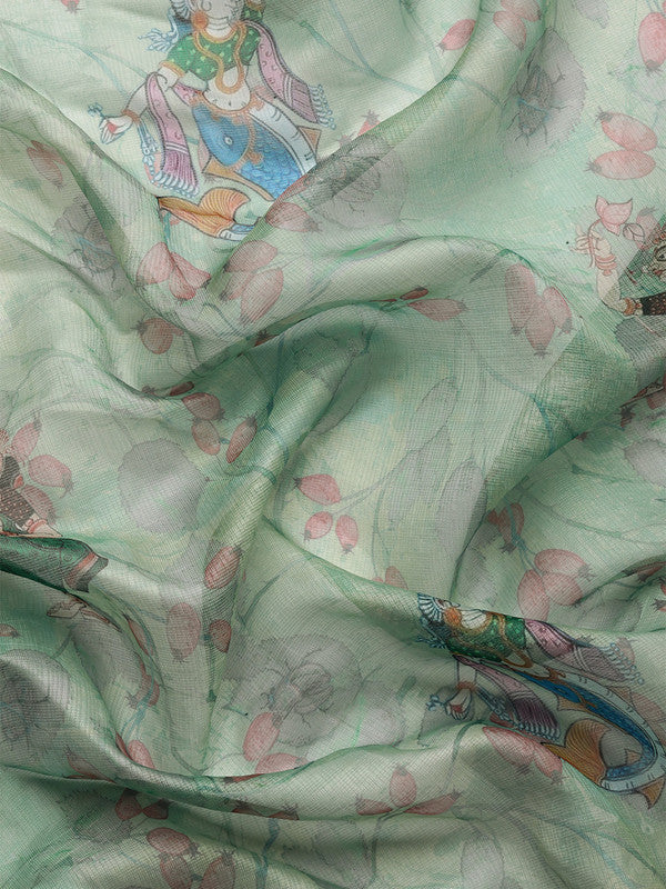Green Munga Silk Digital Print Animal Print Saree with Unstitched Blouse - Hiral Fashion