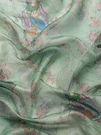 Green Munga Silk Digital Print Animal Print Saree with Unstitched Blouse - Hiral Fashion