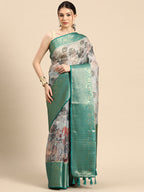 Gray Munga Silk Digital Print Animal Print Saree with Unstitched Blouse - Hiral Fashion