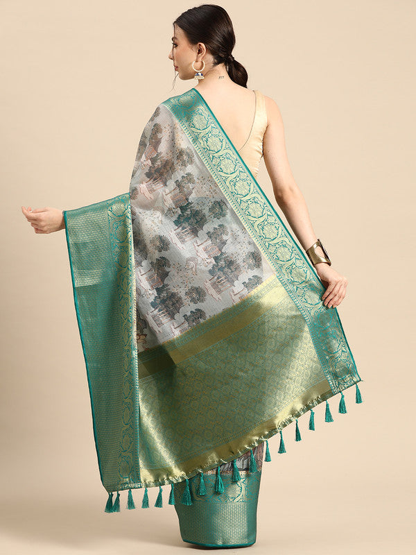 Gray Munga Silk Digital Print Animal Print Saree with Unstitched Blouse - Hiral Fashion