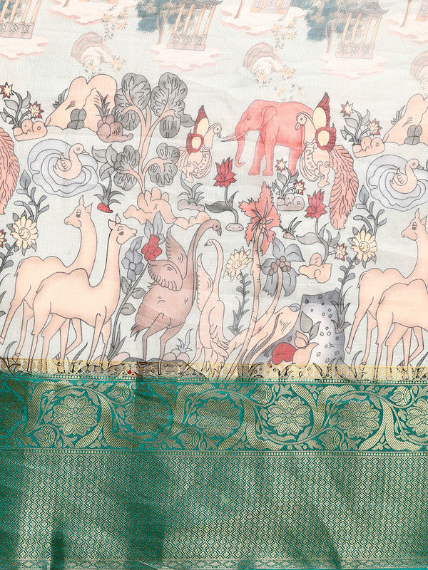 Gray Munga Silk Digital Print Animal Print Saree with Unstitched Blouse - Hiral Fashion