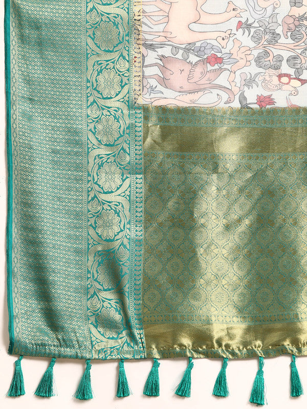 Gray Munga Silk Digital Print Animal Print Saree with Unstitched Blouse - Hiral Fashion