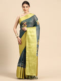 Dark Blue Munga Silk Digital Print Floral Saree with Unstitched Blouse - Hiral Fashion