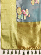 Dark Blue Munga Silk Digital Print Floral Saree with Unstitched Blouse - Hiral Fashion
