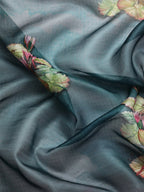Dark Blue Munga Silk Digital Print Floral Saree with Unstitched Blouse - Hiral Fashion