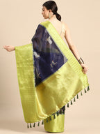 Navy Blue Munga Silk Digital Print Animal Print Saree with Unstitched Blouse - Hiral Fashion