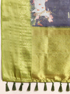 Navy Blue Munga Silk Digital Print Animal Print Saree with Unstitched Blouse - Hiral Fashion