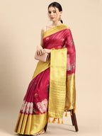Red Munga Silk Digital Print Animal Print Saree with Unstitched Blouse - Hiral Fashion
