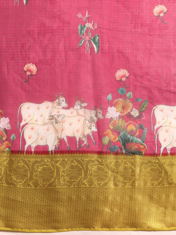 Red Munga Silk Digital Print Animal Print Saree with Unstitched Blouse - Hiral Fashion
