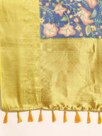 Dark Blue Munga Silk Digital Print Floral Saree with Unstitched Blouse - Hiral Fashion