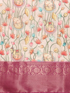 Beige Munga Silk Digital Print Animal Print Saree with Unstitched Blouse - Hiral Fashion
