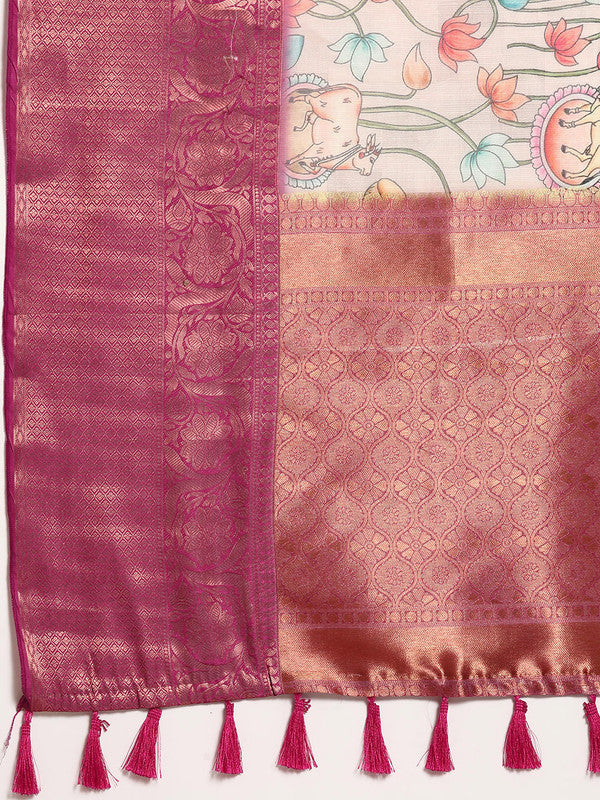 Beige Munga Silk Digital Print Animal Print Saree with Unstitched Blouse - Hiral Fashion
