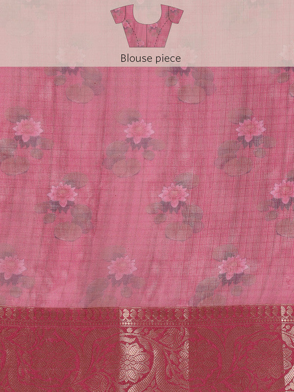 Turquoise Munga Silk Digital Print Floral Saree with Unstitched Blouse - Hiral Fashion