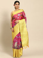 Pink Munga Silk Digital Print Animal Print Saree with Unstitched Blouse - Hiral Fashion