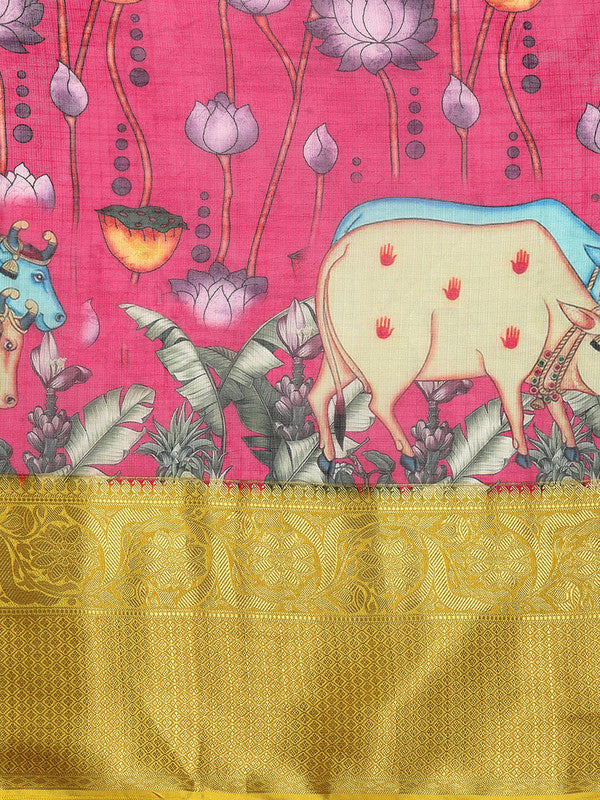 Pink Munga Silk Digital Print Animal Print Saree with Unstitched Blouse - Hiral Fashion