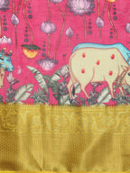 Pink Munga Silk Digital Print Animal Print Saree with Unstitched Blouse - Hiral Fashion